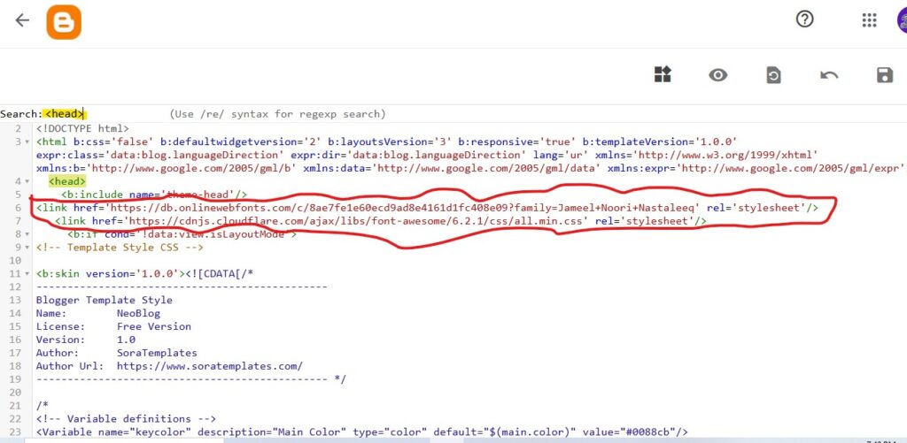 Jameel Noori Nastaleeq Font in Blogger