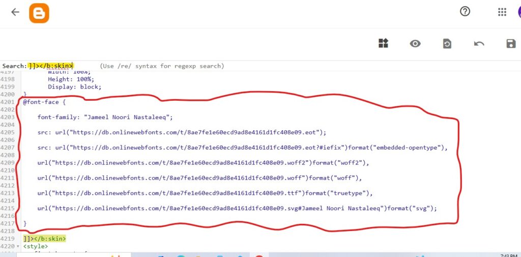 jameel noori nastaleeq font in blogger
